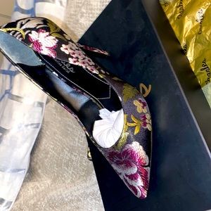 Black floral detail heels